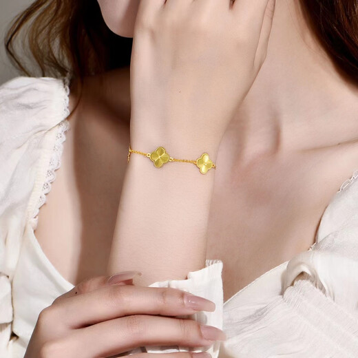 Pu Lian four-leaf clover five-flower bracelet for women gold color non-fading 999 earrings ring Zhoujia counter same style four-leaf clover bracelet