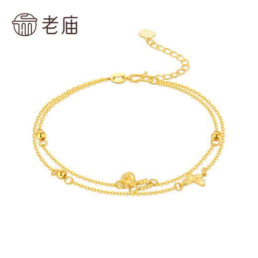 老庙黄金手链足金双层蝴蝶手链生日节日礼物送女友老婆 双层蝴蝶手链约/3.1g