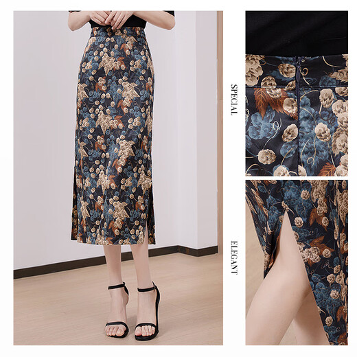 
Cypress House Slit Hip Skirt 2025 Summer New Women's Retro Printed High Waist Mid-length Skirt
