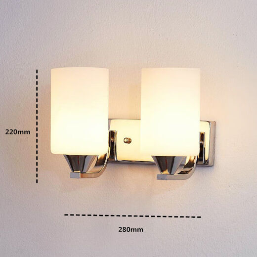 Yaotian simple modern fashion creative bedside glass wall lamp with switch living room lamp bedroom lamp aisle lamp indoor wall lamp chrome double head without switch E27*16 watt LED three-color light bulb