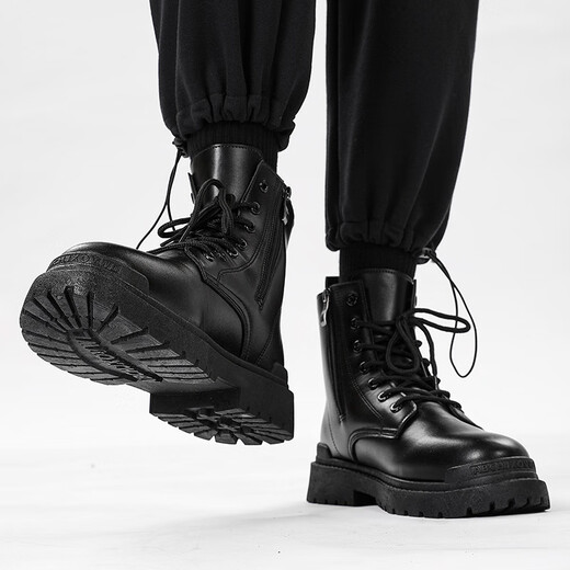 Xier Martin Boots Männer Neue High-Top British Style-Arbeitsstiefel Trendy Retro Lederstiefel dicke Motorradstiefel Männer schwarz 43