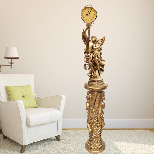 European floor clock living room vertical clock fashion creative floor ornament decoration simple pendulum clock ivory white 109+838 gold