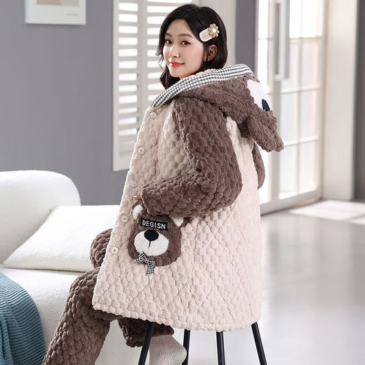 GTYUWVG Hunan Clothing provincial VELVET VELVET DE CORAL FEMELLE FLANNELLE FLANNELLE DE COTTON FLANNELLE DE COTTON À TROISSEUR À TROIS EUSTUME AUTONNEL Modèle M recommandé 80-100jin [Jin est égal à 0,5 kg]