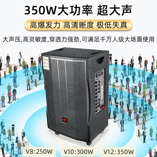 European and American outdoor karaoke singing live broadcast mobile audio outdoor professional high-power square dance portable bluetooth trolley speaker subwoofer with wireless microphone 12-inch subwoofer 350W model V12 2* wireless U-segment handheld microphone + gift package