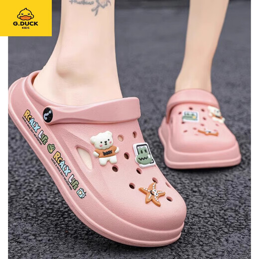 G.DUCKKIDS Girls' Slippers Summer 2024 New Children's Hole Shoes Bag Toe Beach Shoes Medium Large Children's Sticking Feeling Sandal Sliding White 38 Size Standard Sports Code