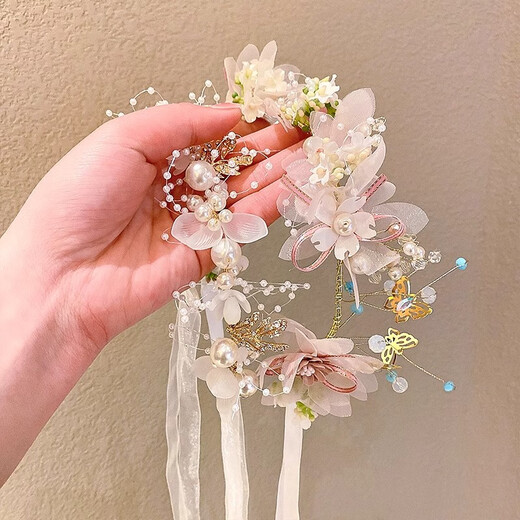 Maimed children's New Year's greetings crown headband girls' headband New Year's princess crown hair accessories flower girl hairband girl hairpin flower 5# white flower pearl hairband