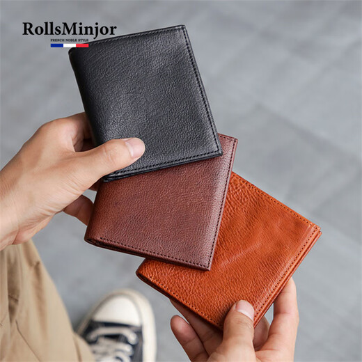 Rollsminjor Britische leichte Luxusmarke Echtes Leder Dünne Herren kleine Brieftasche Top-Schicht Cowhide Multi-Card Short Wallet Gift Box Schwarz 9,5*1*10,5 cm