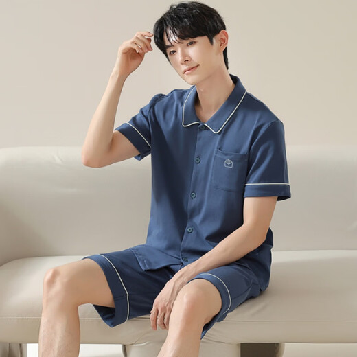 莫代尔7A抗菌男士睡衣男100%纯棉夏季短袖短裤新款青年可外穿家居服夏天 09M12801 L