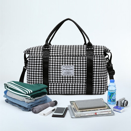 Bonaling Bag Travel 2024 China Valentín Dry Hete y Separación Fitness Bag Large Capacidad Bolso de yoga Bolso de un solo hombro Bolsa de viaje a cuadros [Black-Black]