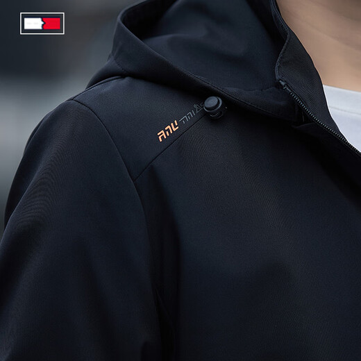TOME BORNEK American Tommy brand spring and autumn men's casual jacket 2025 new hooded removable hood men's jacket short black velvet 2XL (recommended 136-150Jin Jin equals 0.5 kg)