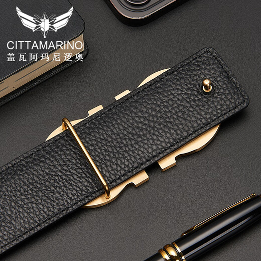 Gueva Armani Loonie Copper Buckle Belt Herren-echtes Leder glattes Schnalle-Gürtel-Kopfschicht Cowide Belt Business Casual High-End-Luxus-Luxus-Trend CM679-Waffenfarbe (Counter-Geschenkbox) 110 cm für 140jin [Jin gleich 0,5 kg] Innengebrauch in interner Gebrauch