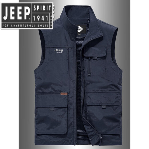 JEEP SPIRIT吉普精神2025春秋马甲男多口袋中老年摄影背心休闲钓鱼工装马夹男 灰色 2XL