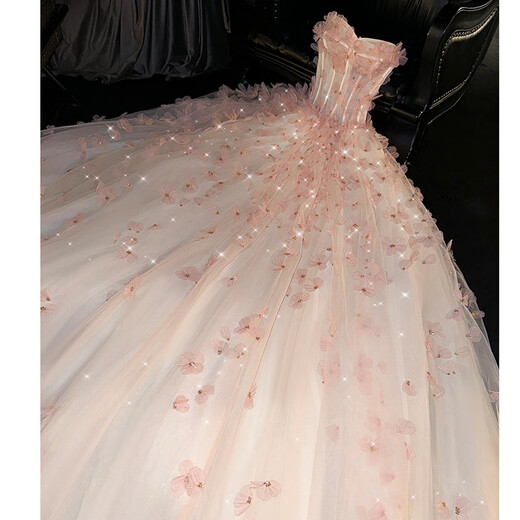 Wenmi evening dress, banquet dress, high-end temperament host dress, light luxury niche student art exam solo performance dress pink pink S