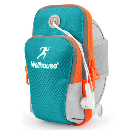 WELLHOUSE 手臂包腕包 跑步运动防泼水反光条耳机孔蓝绿色 大号6.8英寸以下