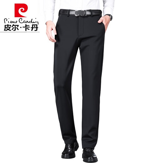 Pierre Cardin Pantalones casuales Drapeados Hombres Straight 2025 Spring and Autumn High Elastic Middle-Edge Negocios de negocios Men Black 1517b 36
