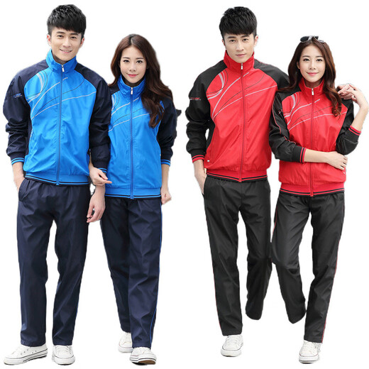 
FHHUABD normal shipping sportswear suits for men and women, middle-aged and young people, spring and autumn long-sleeved student couple casual running suit group purchase 686 red 3XL women