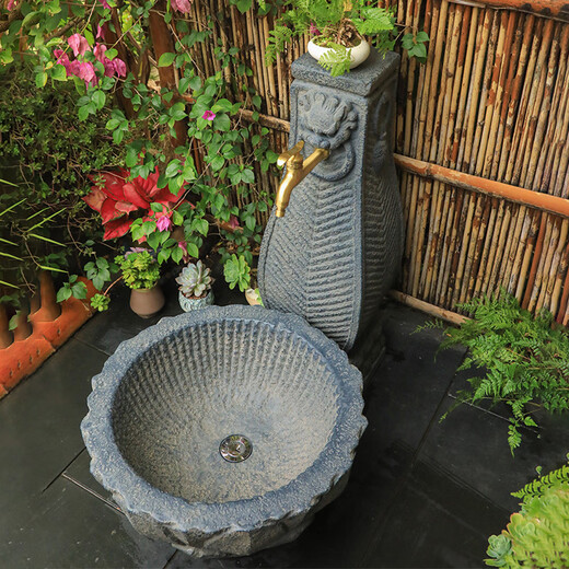 Zhidei courtyard balcony water faucet mop pool outdoor garden decoration landscaping column faucet household floor-standing mop pool Ping An Xile column water faucet without faucet