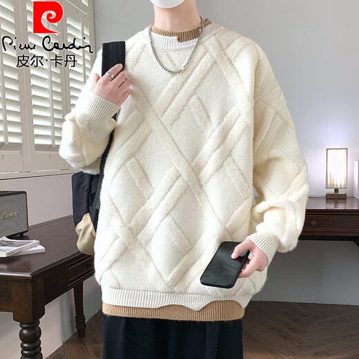 皮尔卡丹（pierre cardin）假两件春秋季新款男生初高中学生加厚毛衣大童青少年打底针织衫潮 9227黑色 XL 约115-130斤可穿