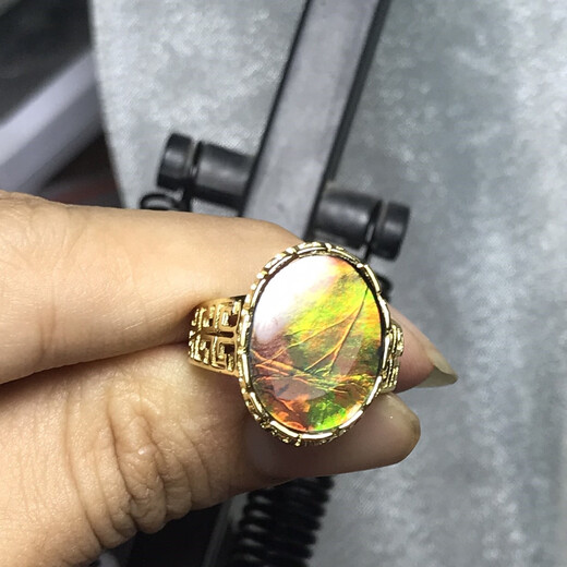 Ancient ink black crystal gemstone, natural Canadian ammolite ring for men and women, Li Juming's new direct sales koite
