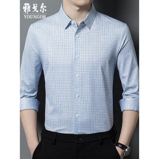 CEO Yageol Mulberry Silk Long Sleeve Shirt Herren Frühlings- und Herbst-Business Casual Top Middle Age's Plaid No-Eisen-Hemd rotes Plaid By901 Plaid Shirt 165/84a