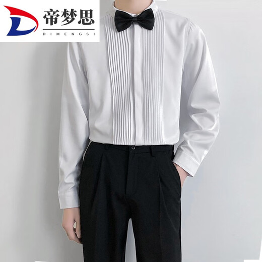 Di Mengsi best man shirt men's white long-sleeved suit group groom wedding dress chorus shirt white chang sleeve shirt M size small