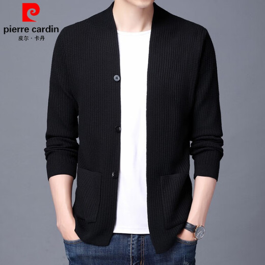 Pierre cardin brand knitted cardigan men's casual shawl sweater men's clothing, middle-aged and young versatile comfortable shawl wool tops men's lotus color M