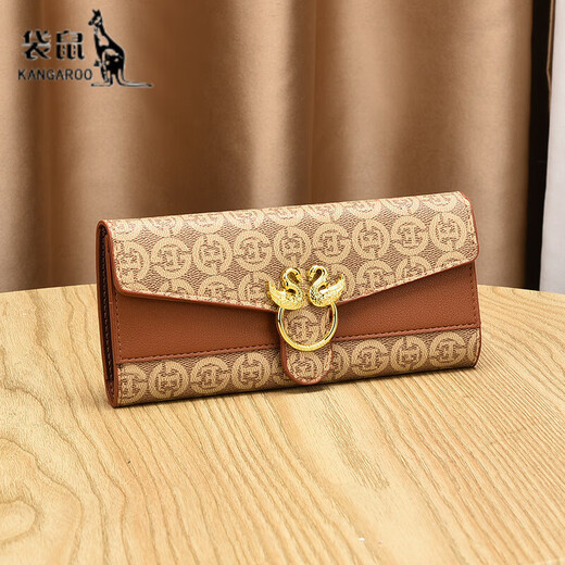 Känguru (Kangaroo) Echtes Leder 2024 Neue Mode Frauen Brieftasche vielseitige Multifunktions-Retro-Münzbrieftasche Long Coin Wallet Women's Khaki
