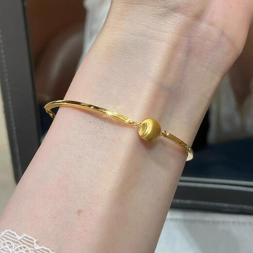 水贝之星猫眼黄金手手镯999足金素圈圆珠手链结婚三金首饰七夕三八节礼物 约7克