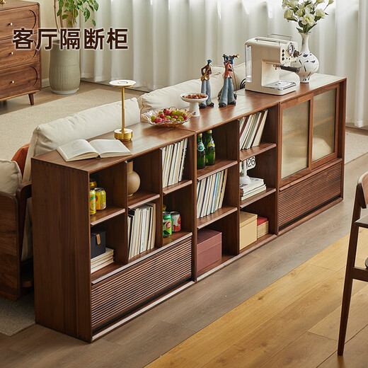 Zhidian solid wood bookcase living room wall-to-ceiling TV cabinet North American black walnut multi-functional combination cabinet small apartment low cabinet single sliding door cabinet for export only