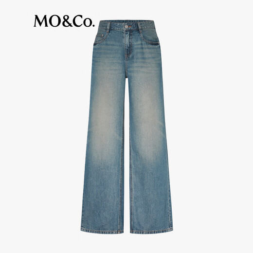 MO&Co.神裤2025秋新品洗磨猫须天丝棉中腰精裁及地直筒牛仔裤MBE3JEN026 牛仔蓝色 S /S