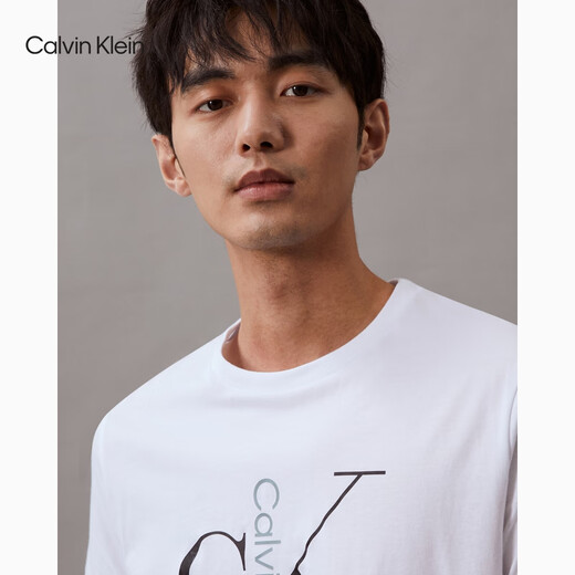 Calvin KleinJeans夏季男士休闲通勤经典ck大字母印花纯棉短袖T恤40KC829 YAA-月光白 M