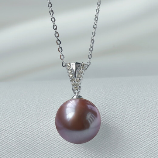 Queen of Pearls Half Summer Time 12-13mm Perfect Round Purple Pearl Pendant with Silver Chain Women's Birthday Gift