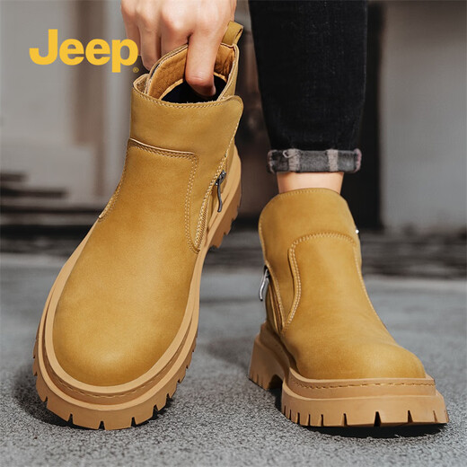 Jeep Martin boots men's high-top British style work boots men's autumn and winter medium-top thick-soled retro motorcycle shoes men's earthy 41