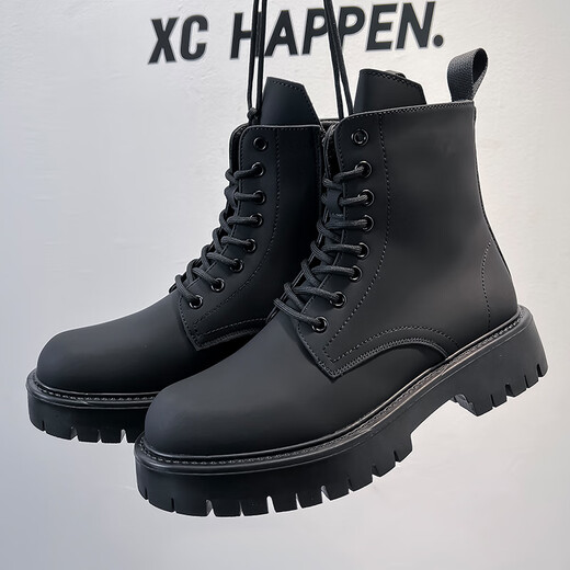Jingmai Cowide Martin Boots Herren High Top Lederschuhe Herrenstiefel Mittelstiefel Frühling und Herbst Hochverstärkt atmungsaktive schwarze Lokomotive-Stiefel Schwarze High-Top-Matte [Frühling und Sommer] Größe 40 (= Sportschuhe 41)