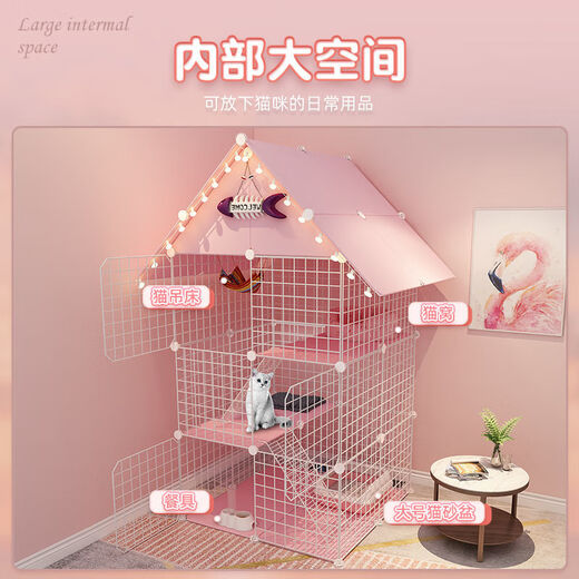 Cat Cage Home Indoor Cat Villa with Toilet Clearance Large Extra Large Free Space Small Cat Nest Cattery Three-story Small Bungalow + Elegant White - Multi-layer Platform Exclusive Model Hardcover Model + Cat Litter Box + Dual-Purpose Cat Bowl
