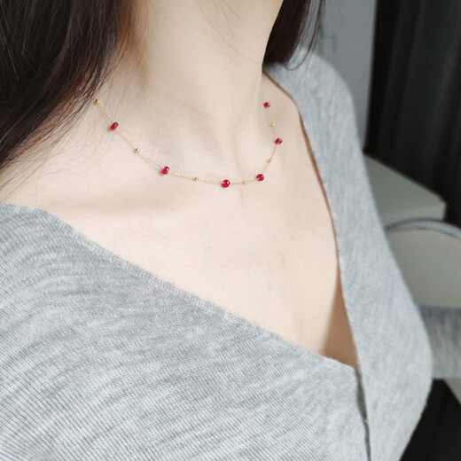 Birds of Time Yinghe=Gypsophila faceted ruby necklace for women 18K gold pigeon blood red colored treasure clavicle chain gift 3.54.5mm ruby necklace (18K gold material 45cm