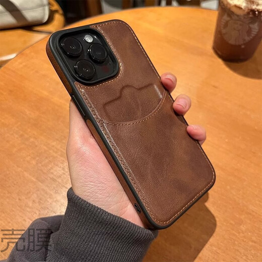 适用苹果15手机壳iPhone14牛皮13pro软12MINI卡包11promax防摔XR 【深咖】奢华皮质/自带卡包 iPhone 15