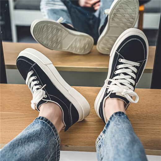 Xiao Xueling Canvas-Schuhe für Männer 2024 Sommer Neue Low-Top-Männerschuhe Paar koreanische vielseitige weiße Schuhe Männer lässige Schuhe Männer schwarz 42 (260 mm)