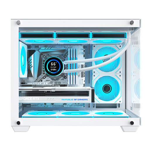AOCCG392 MATX-Raumgehäuse mit Meerblick ohne Säulen, Panorama-Seitenansicht, ITX-Computer-Hauptgehäuse, hochwertiges Desktop-DIY-Spiel E-Sport, unterstützt 360 wassergekühltes Weiß, CG392W weiß + 6 T120-Lüfter, standardmäßig 2 negativ und 4 positiv