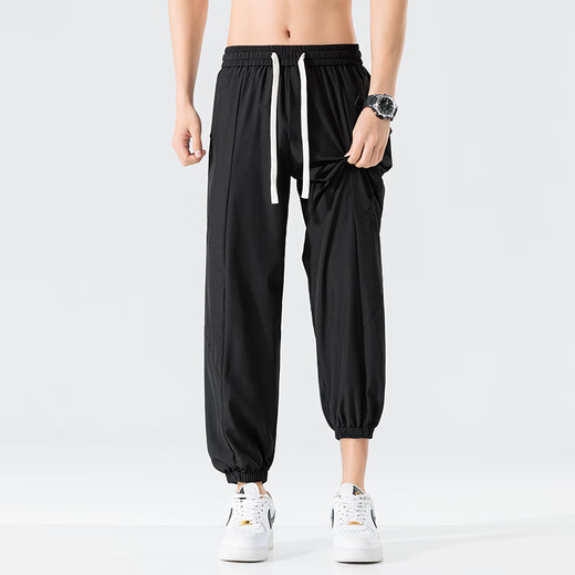 
ROMON casual pants for men in summer cool breathable legs trousers for men mesh versatile sports pants ZH983 black XL