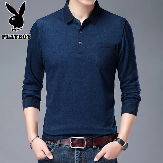 Playboy Langarmed T-Shirt Herren Revers Mercerated Baumwollpolo Hemd Frühling und Herbst mit mittlerem Alter Basis Bodpad Dad Top 681 Red S 165