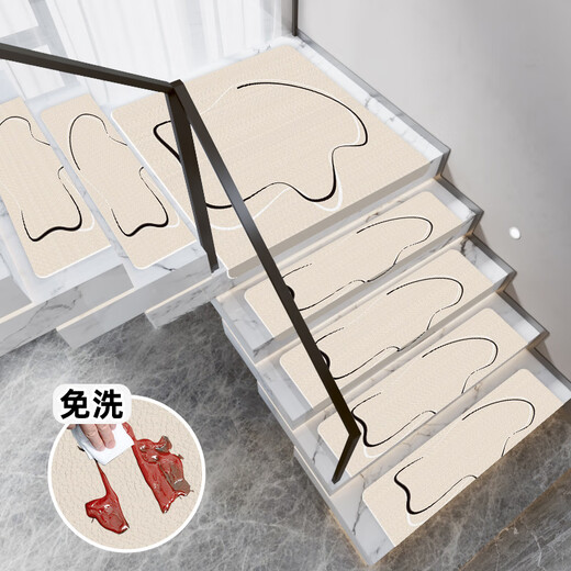 Little Brown Bear Stair Step Mat Self-adhesive Stair Mat Non-slip Household Floor Mat Step Sticker Rotating Stair Foot Mat Silicone Mat Zhaiji Fengyun Self-adhesive Bottom Wipe Clean 80*22+4.5cm Side Fold