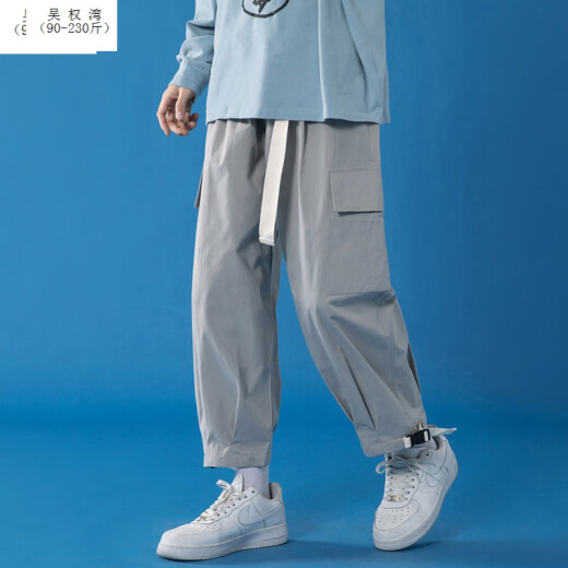 吴权湾胖子5XL大码230斤cityboy日系机能腰带工装裤男夏季高街宽松复古休闲阔腿休闲裤子 K1049黑 L 110-130斤可穿