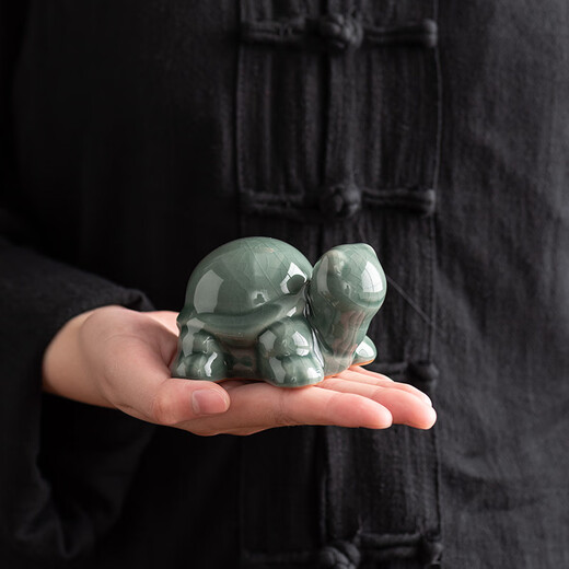 Ruyao Ge Kiln Tea Pet Decoration Tea Play Mini Turtle Split to Raise Cute Ceramic Kung Fu Tea Ceremony Accessories Boutique CJX Plum Green-Ge Kiln Turtle Tea Pet No Specifications