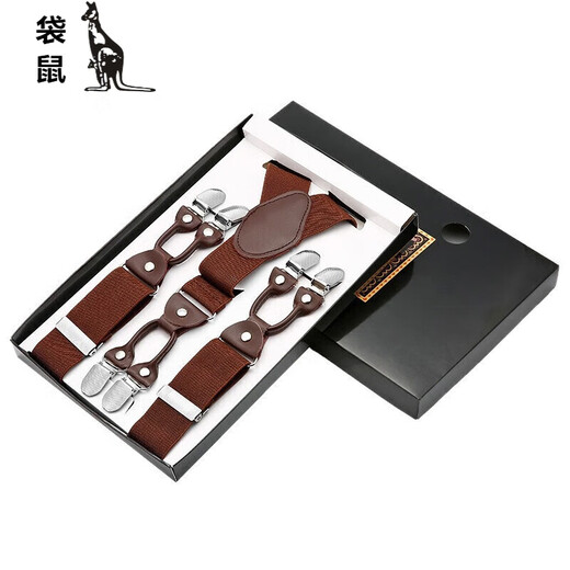袋鼠男士背带成人西裤背带夹 男士背带夹六夹背带吊裤带【520礼物】 藏青