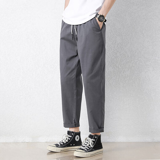 Pantalones casuales judíos para hombres en verano Nuevo deporte de seda heterosexual de hielo suelto pantalones de nueve puntos para hombres pantalones de moda de estilo coreano 9904 gris oscuro 2xl