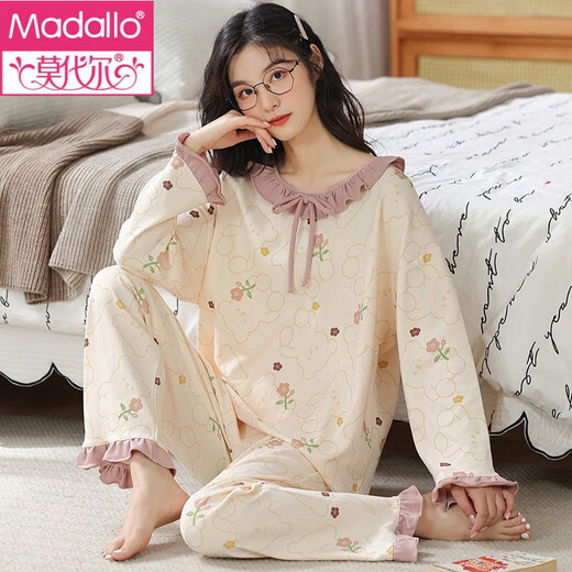 Modal Pyjamas für Frauen im Frühjahr und Herbst Pure Pure Cotton Longleved Home-Kleidung, All-Cotton Sweet Princess Style Casual Home Clothes Set, können außerhalb von Z20YM693 M Empfohlen getragen werden [80-100jin [Jin gleich 0,5 kg]]]