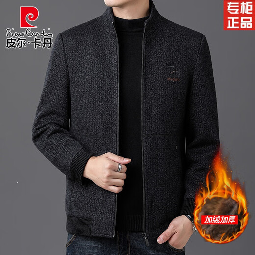 Pier Cardin Wool Wool Chaqueta de lana para hombres, otoño e invierno, además de terciopelo, tweed cálido tweed de mediana edad, traje de papá XL xl