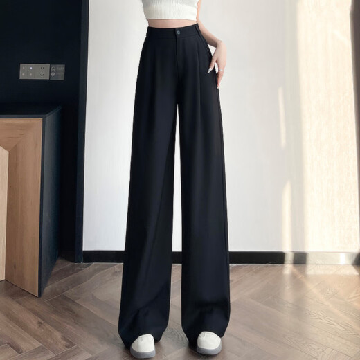 Pantalon de costume droit pour femmes 175 Tall 170 Spring New Style Loose Slim Slim High Taist Pantalon décontracté Black-Normal Style 679 S