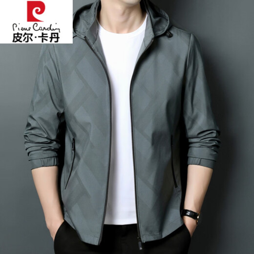 皮尔卡丹（pierre cardin）高档春秋季夹克外套男士薄款中青年时尚休闲百搭可拆卸连帽上衣 K12127款绿色(可脱卸帽) 180/XL